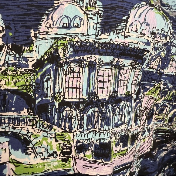 Talbots Blue and White Full Pleated Skirt with Image of Venice Italy Size 12 GUC - Picture 3 of 9